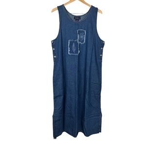 Vintage Blue J Denim Dress XL 100% Cotton Sleeveless Maxi Boho Patchwork Cottage